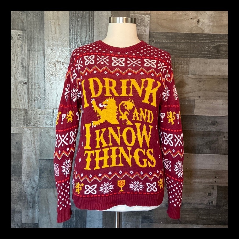 Men’s Game Of Thrones ugly Christmas sweater large I Drink And I Know Things
